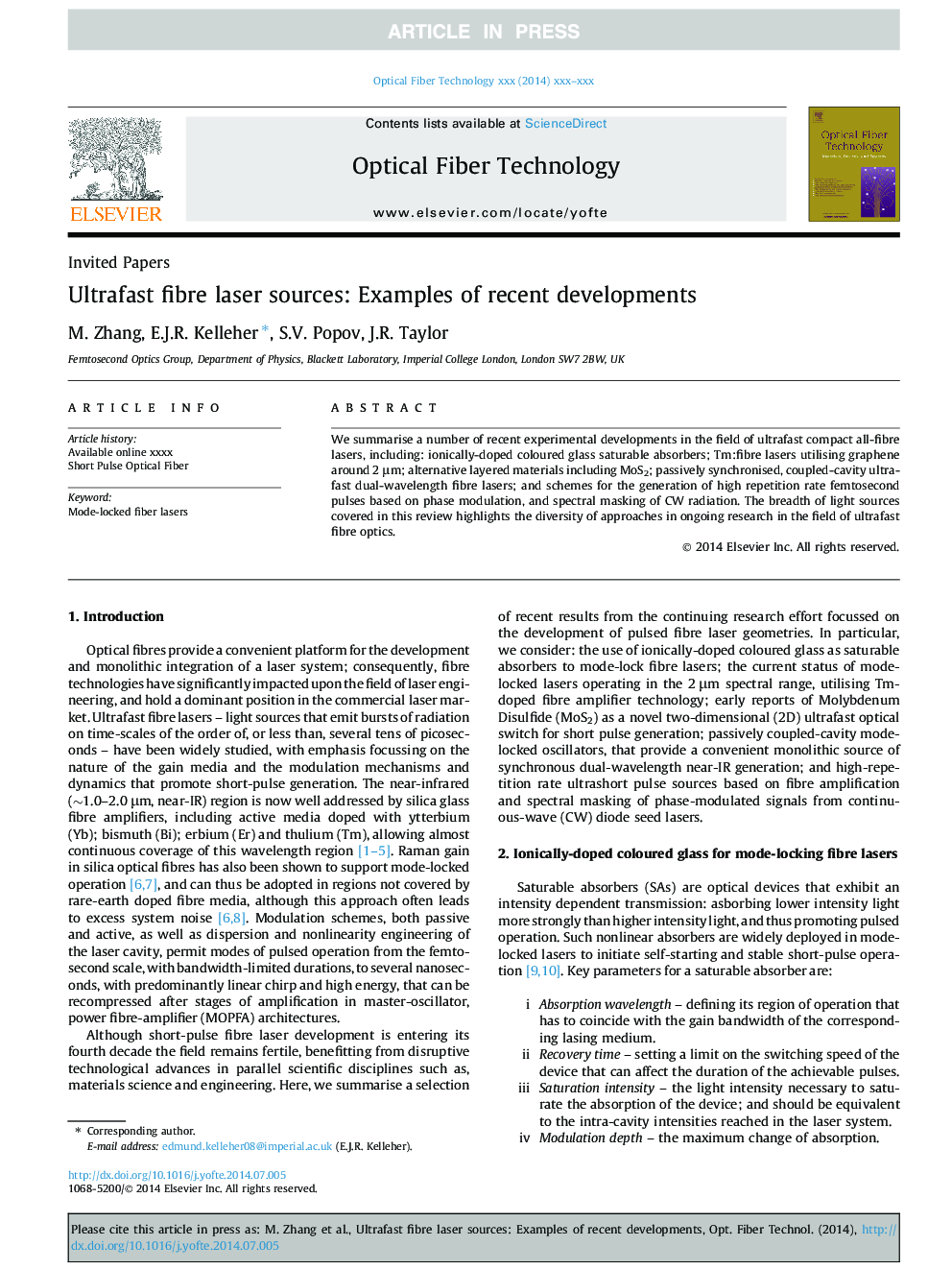 Ultrafast fibre laser sources: Examples of recent developments