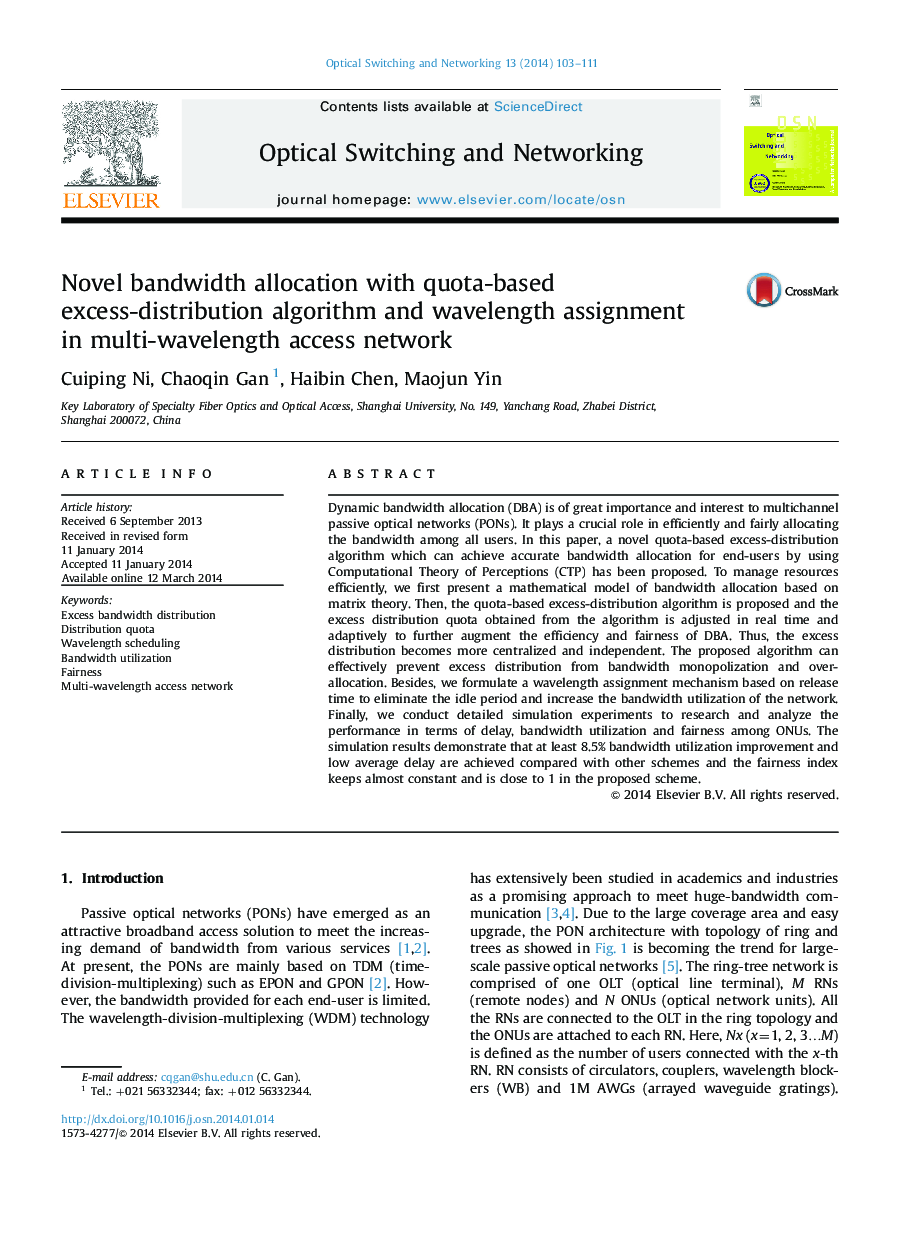 Novel bandwidth allocation with quota-based excess-distribution algorithm and wavelength assignment in multi-wavelength access network