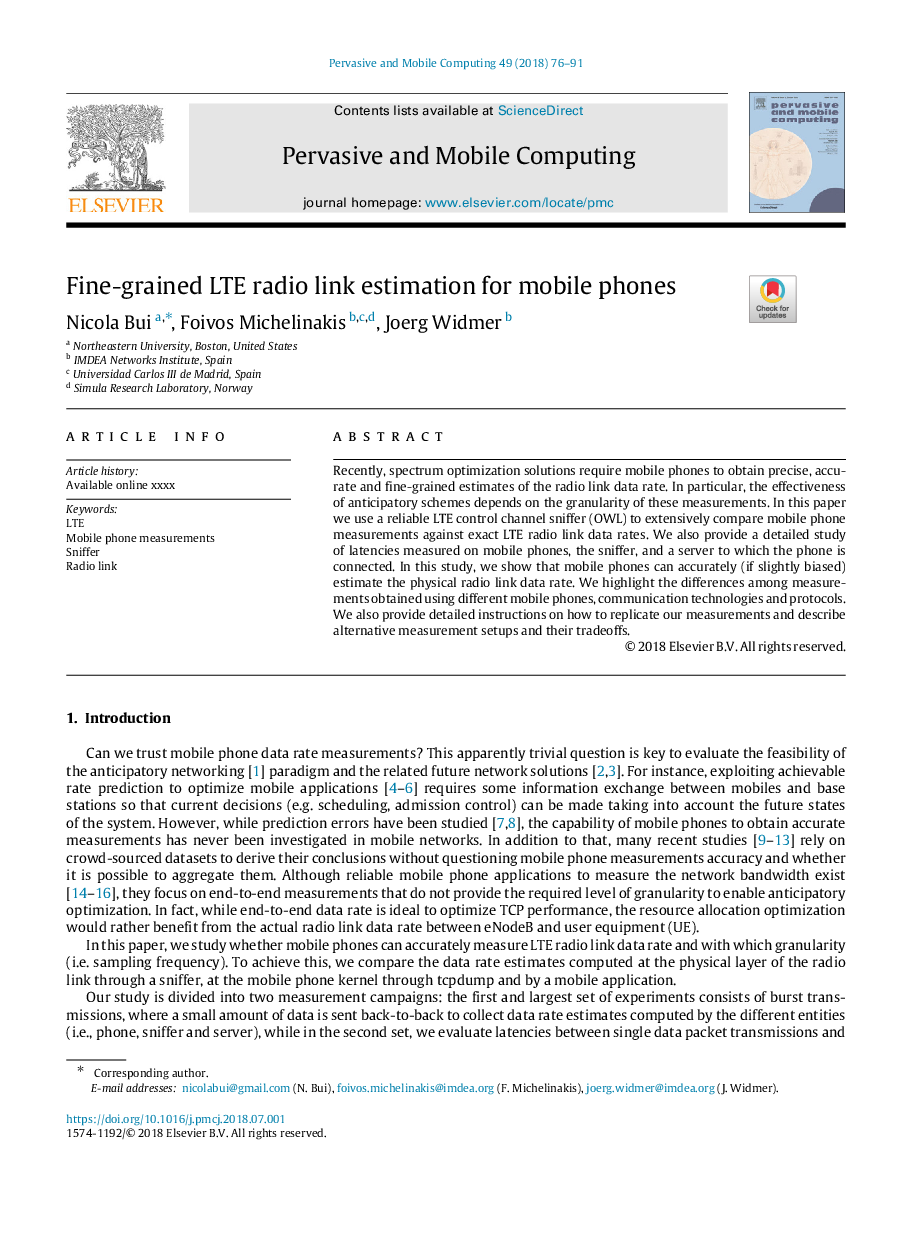 Fine-grained LTE radio link estimation for mobile phones