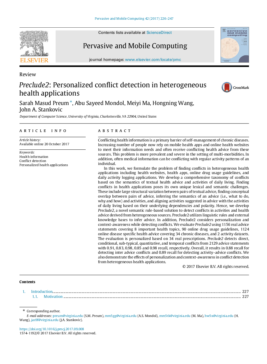 Preclude2 : Personalized conflict detection in heterogeneous health applications