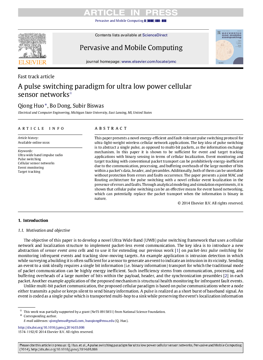 A pulse switching paradigm for ultra low power cellular sensor networks