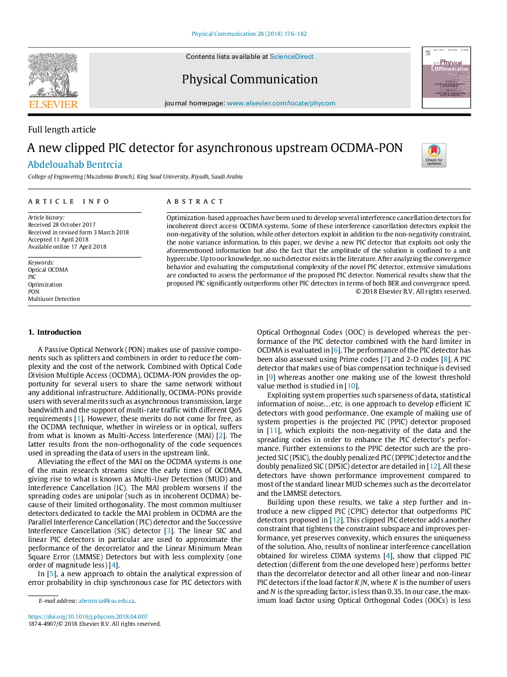 A new clipped PIC detector for asynchronous upstream OCDMA-PON