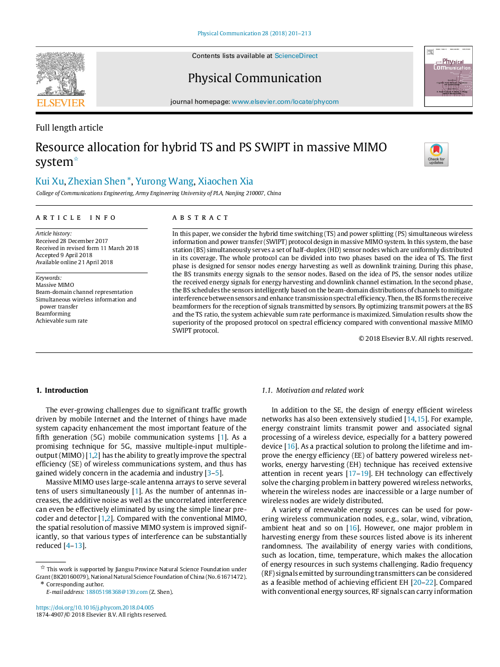 Resource allocation for hybrid TS and PS SWIPT in massive MIMO system