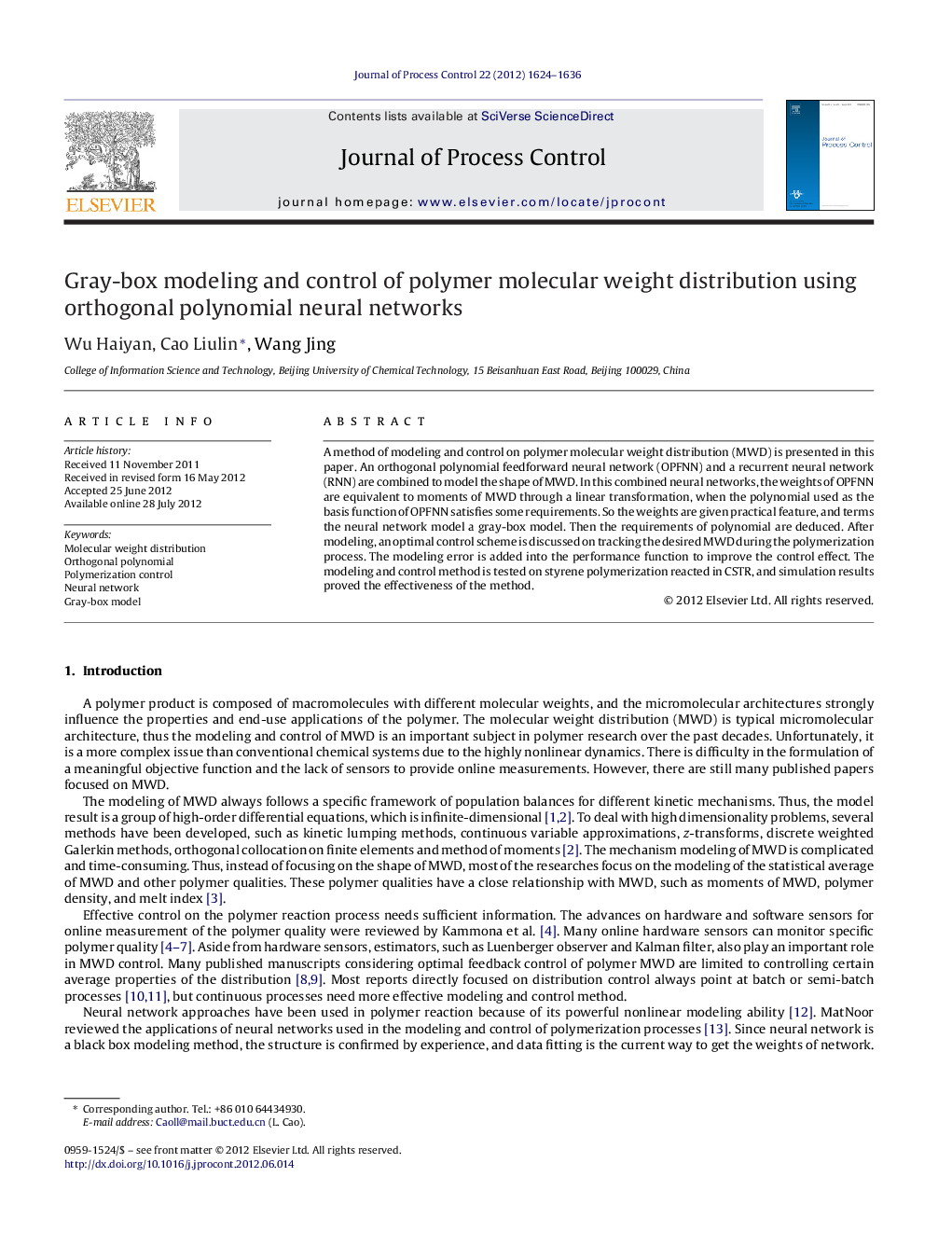 Gray-box modeling and control of polymer molecular weight distribution using orthogonal polynomial neural networks