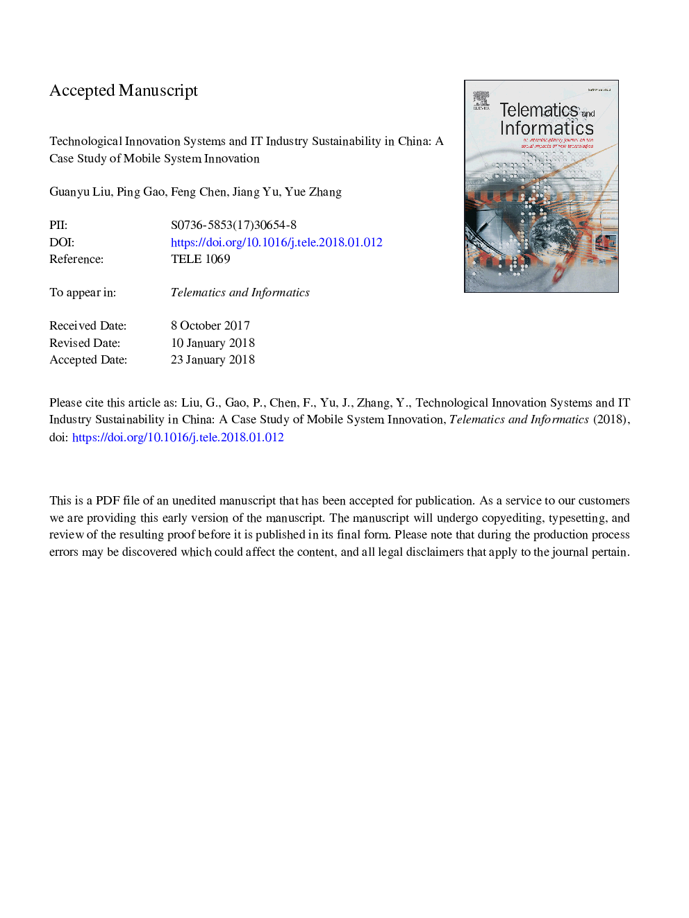 Technological innovation systems and IT industry sustainability in China: A case study of mobile system innovation