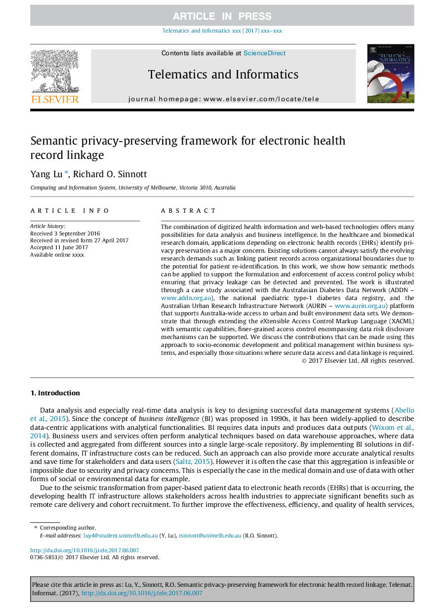 Semantic privacy-preserving framework for electronic health record linkage