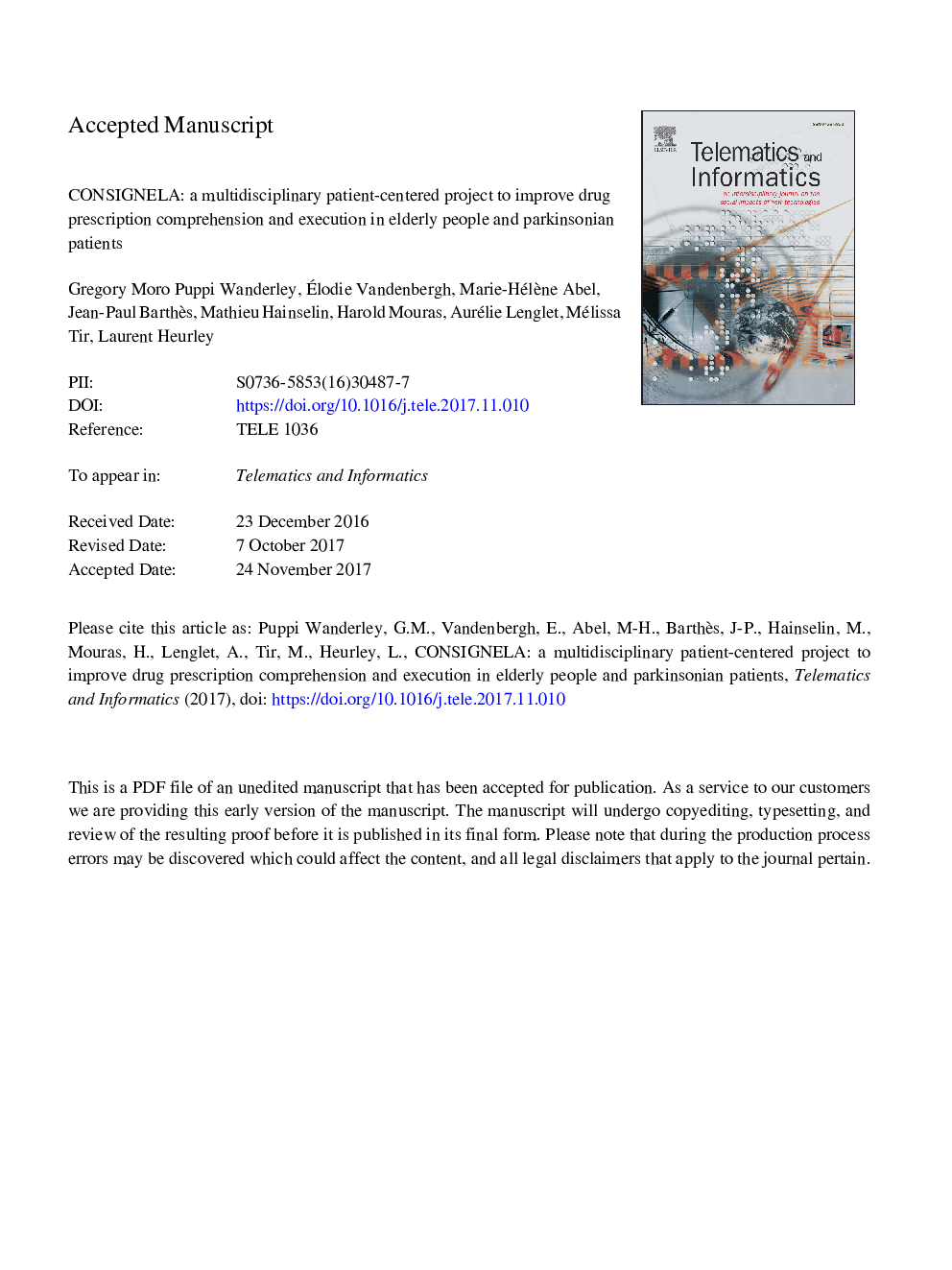 CONSIGNELA: A multidisciplinary patient-centered project to improve drug prescription comprehension and execution in elderly people and parkinsonian patients