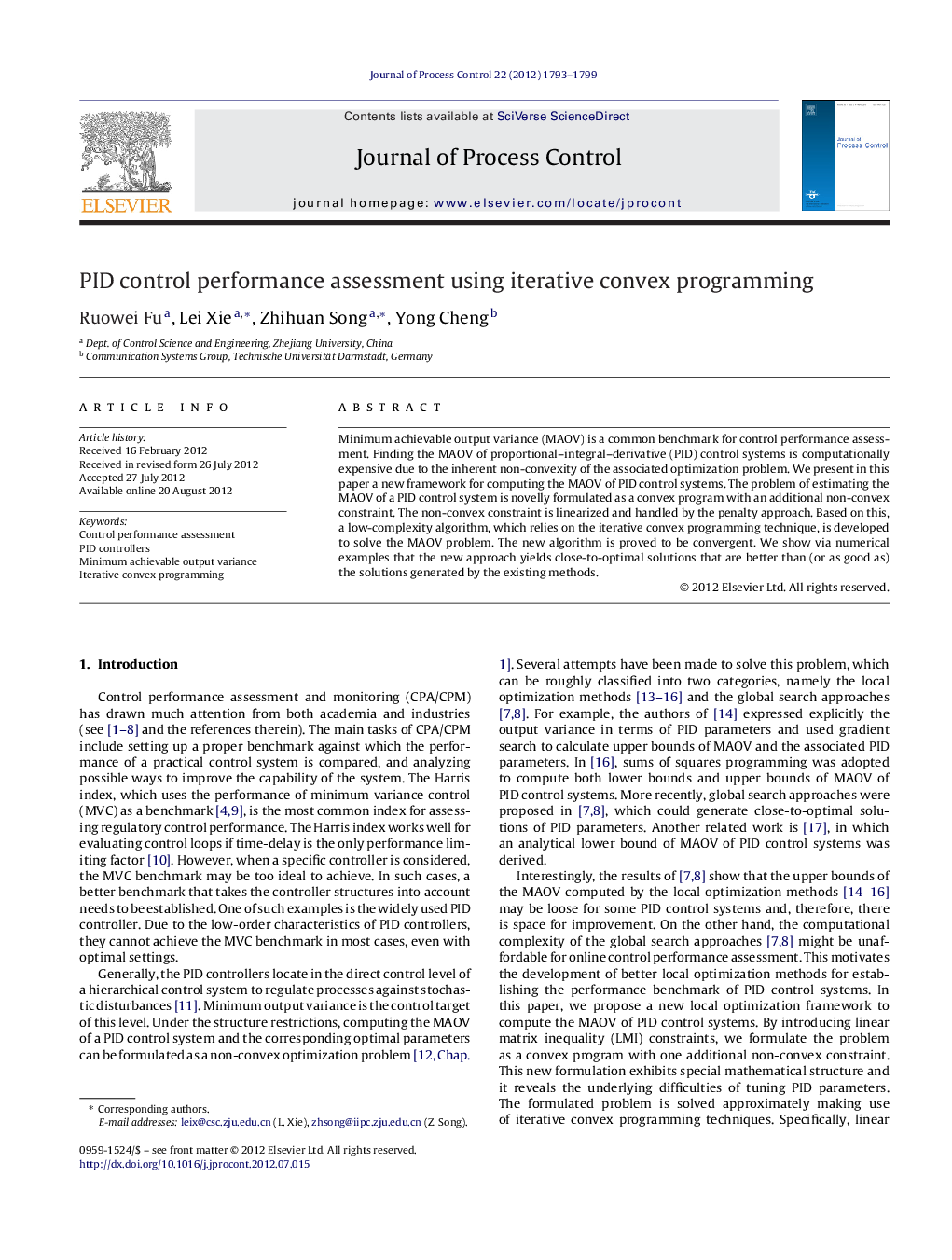 PID control performance assessment using iterative convex programming