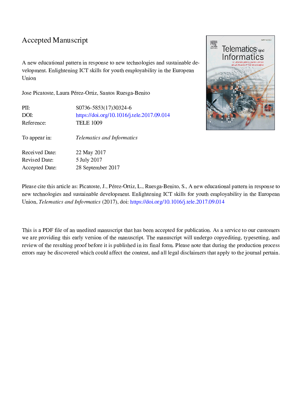 A new educational pattern in response to new technologies and sustainable development. Enlightening ICT skills for youth employability in the European Union