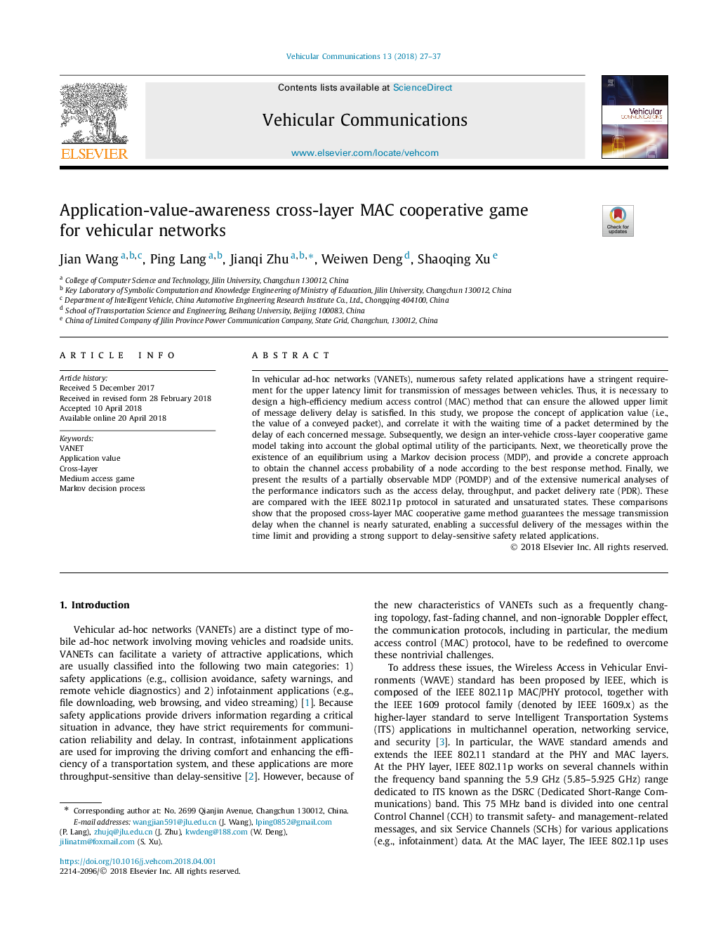 Application-value-awareness cross-layer MAC cooperative game for vehicular networks