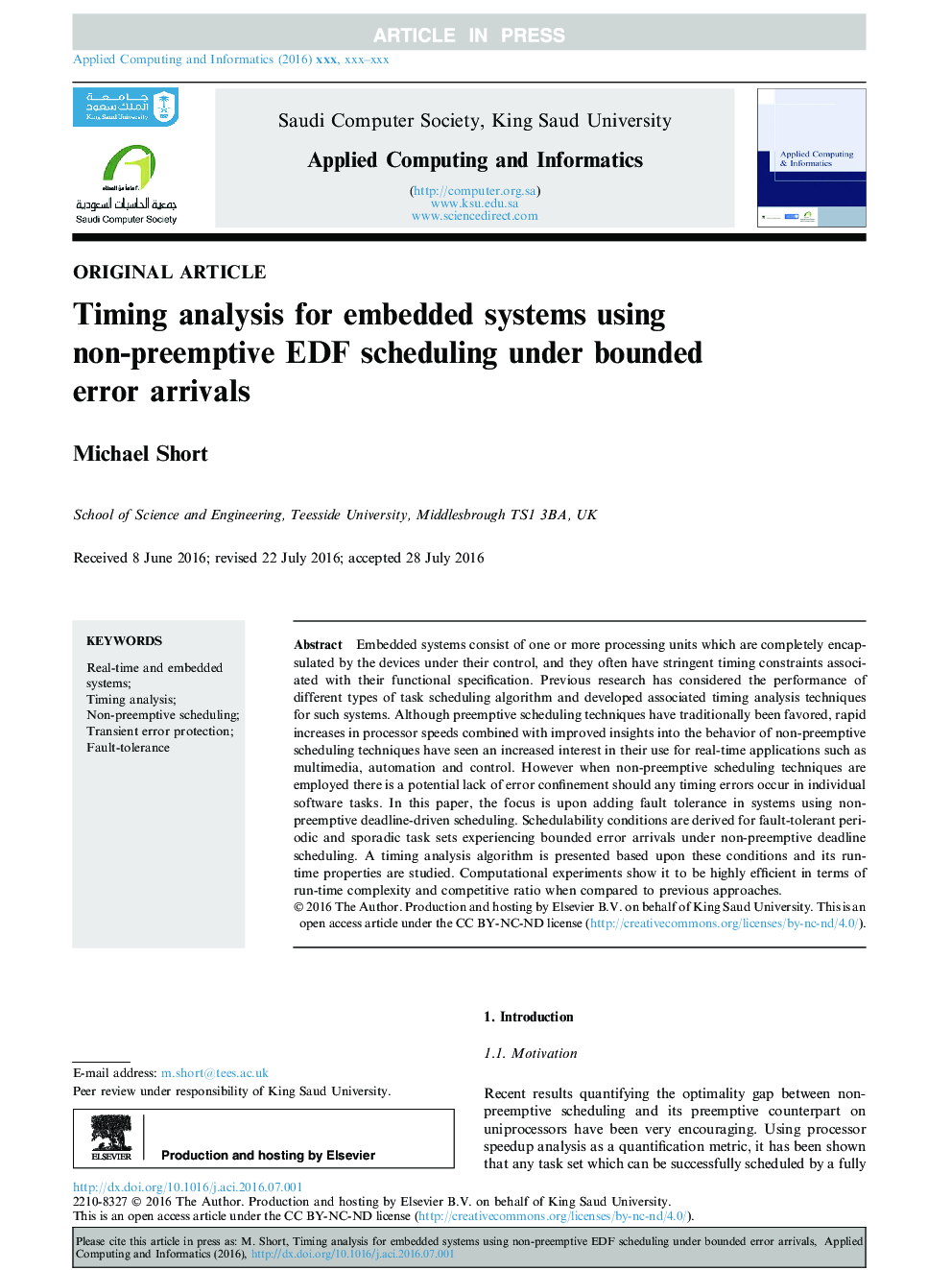 Timing analysis for embedded systems using non-preemptive EDF scheduling under bounded error arrivals