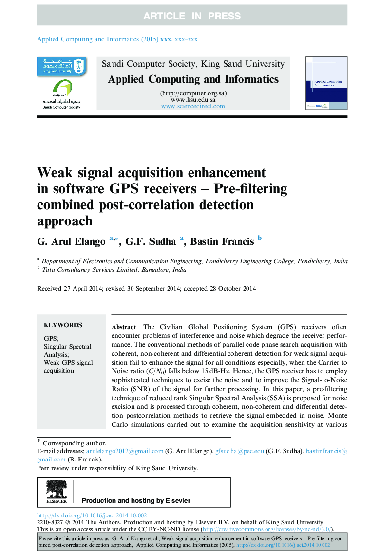 Weak signal acquisition enhancement in software GPS receivers - Pre-filtering combined post-correlation detection approach