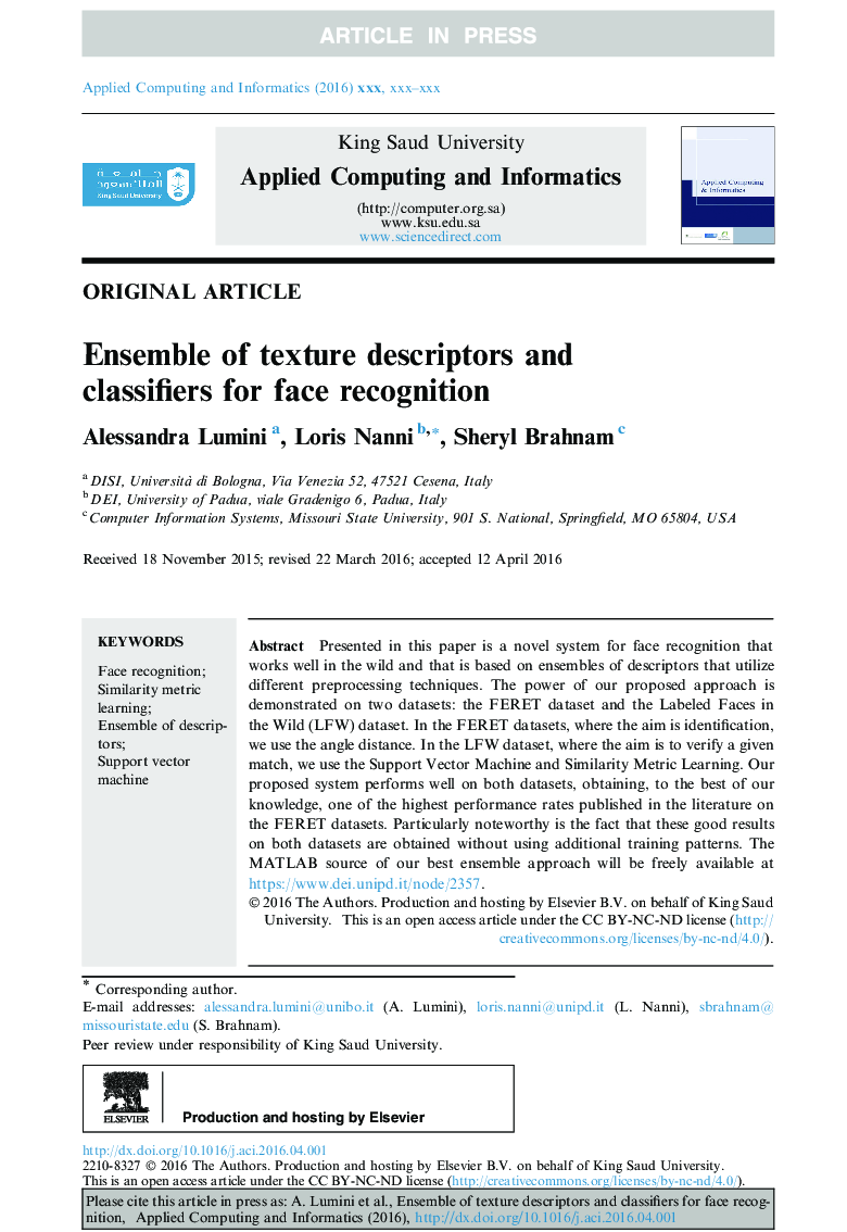 Ensemble of texture descriptors and classifiers for face recognition