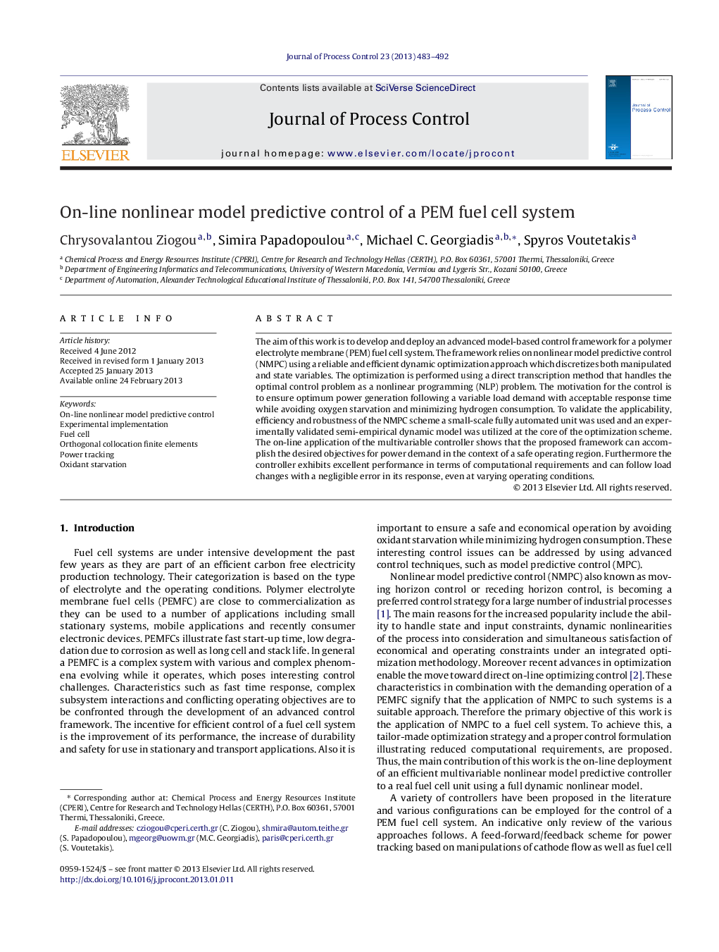 On-line nonlinear model predictive control of a PEM fuel cell system