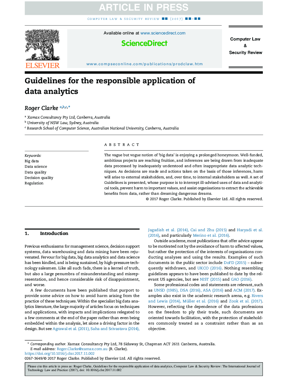 Guidelines for the responsible application of data analytics