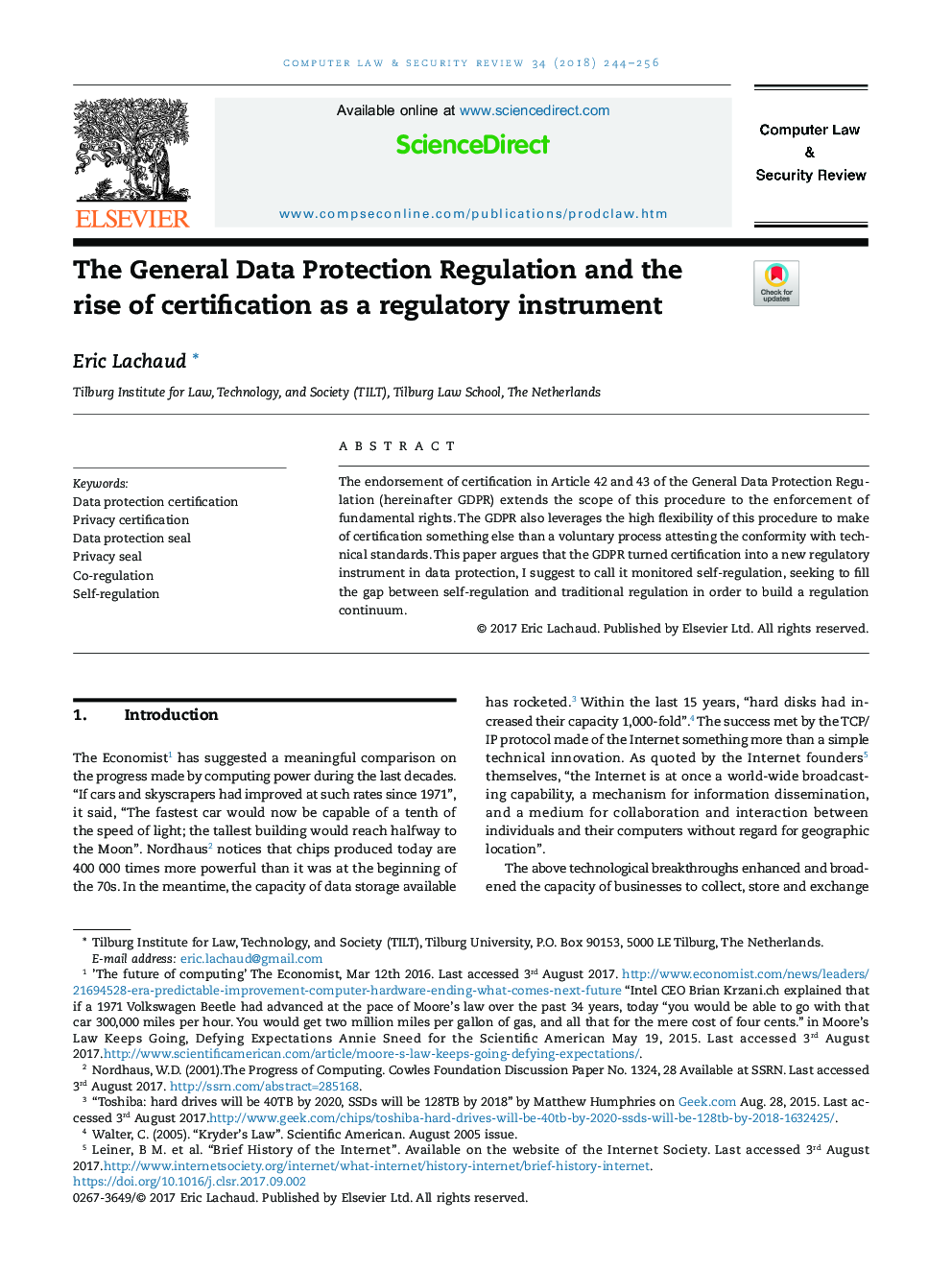مقررات حفاظت کلی داده ها و افزایش صدور گواهینامه به عنوان یک ابزار نظارتی 