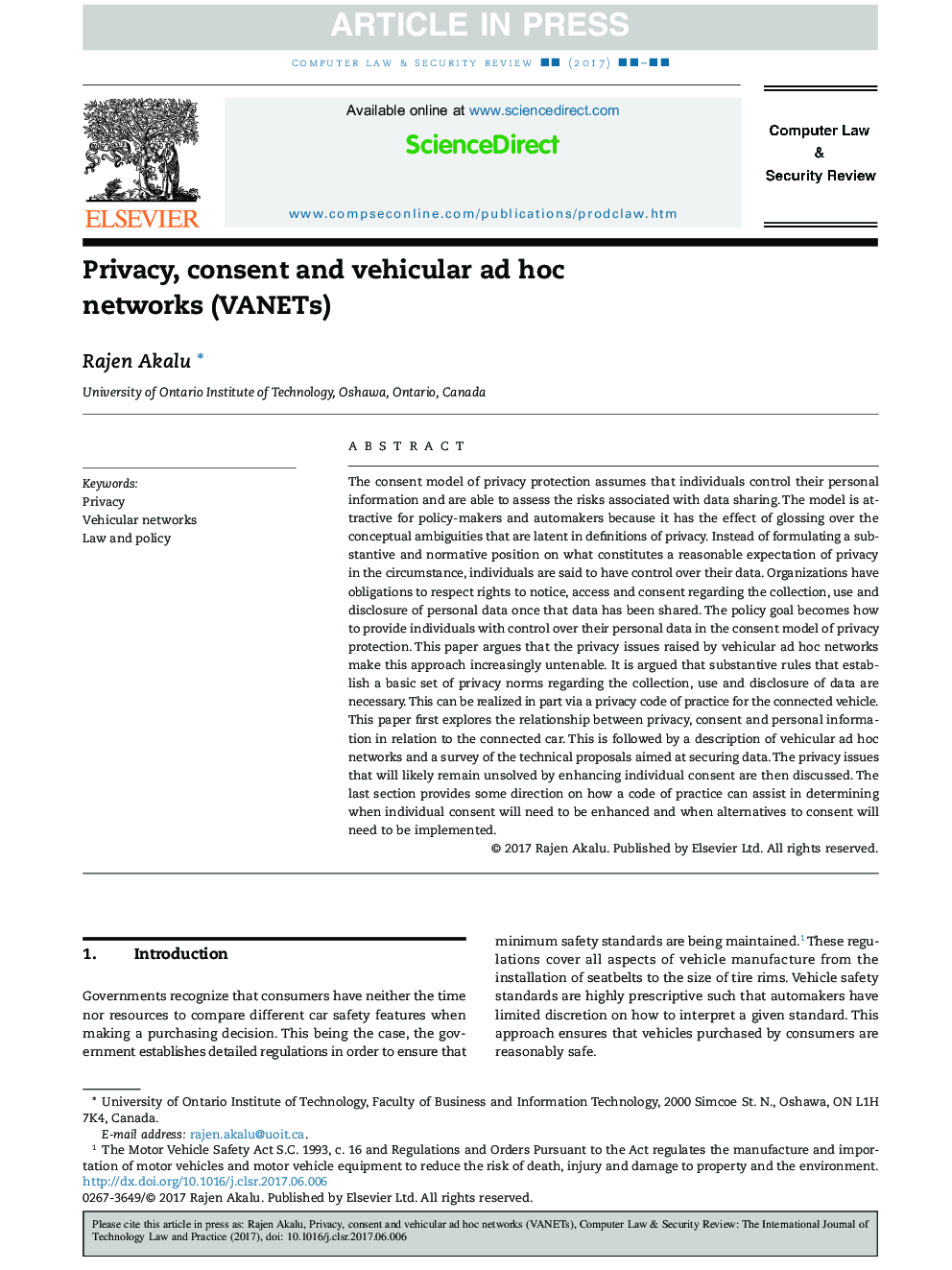 Privacy, consent and vehicular ad hoc networks (VANETs)