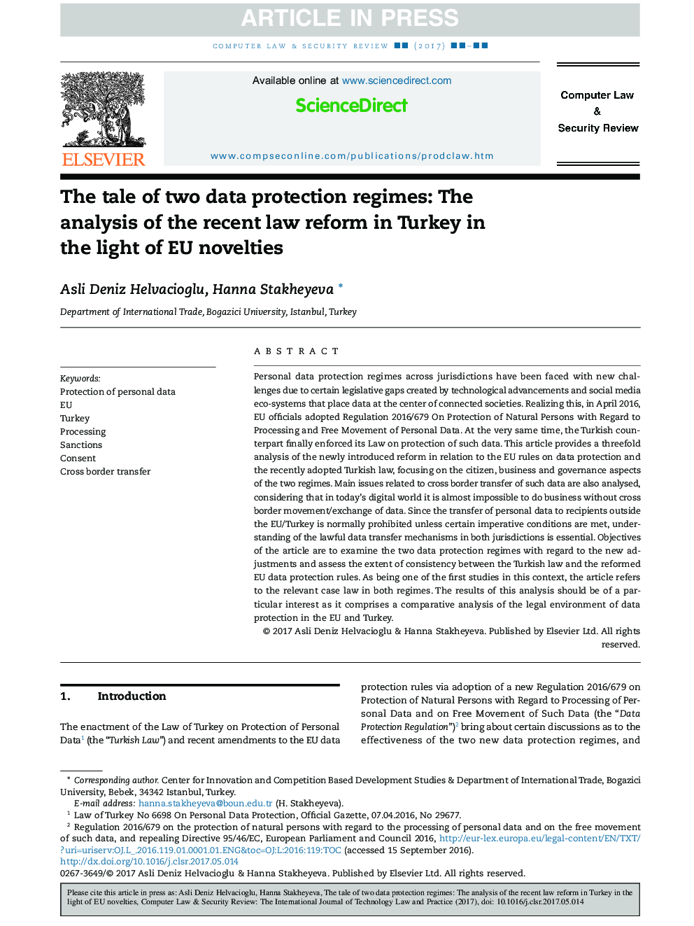 داستان دو رژیم حفاظت از اطلاعات: تجزیه و تحلیل اصلاحات اخیر قانون در ترکیه با توجه به نوآوری های اتحادیه اروپا 