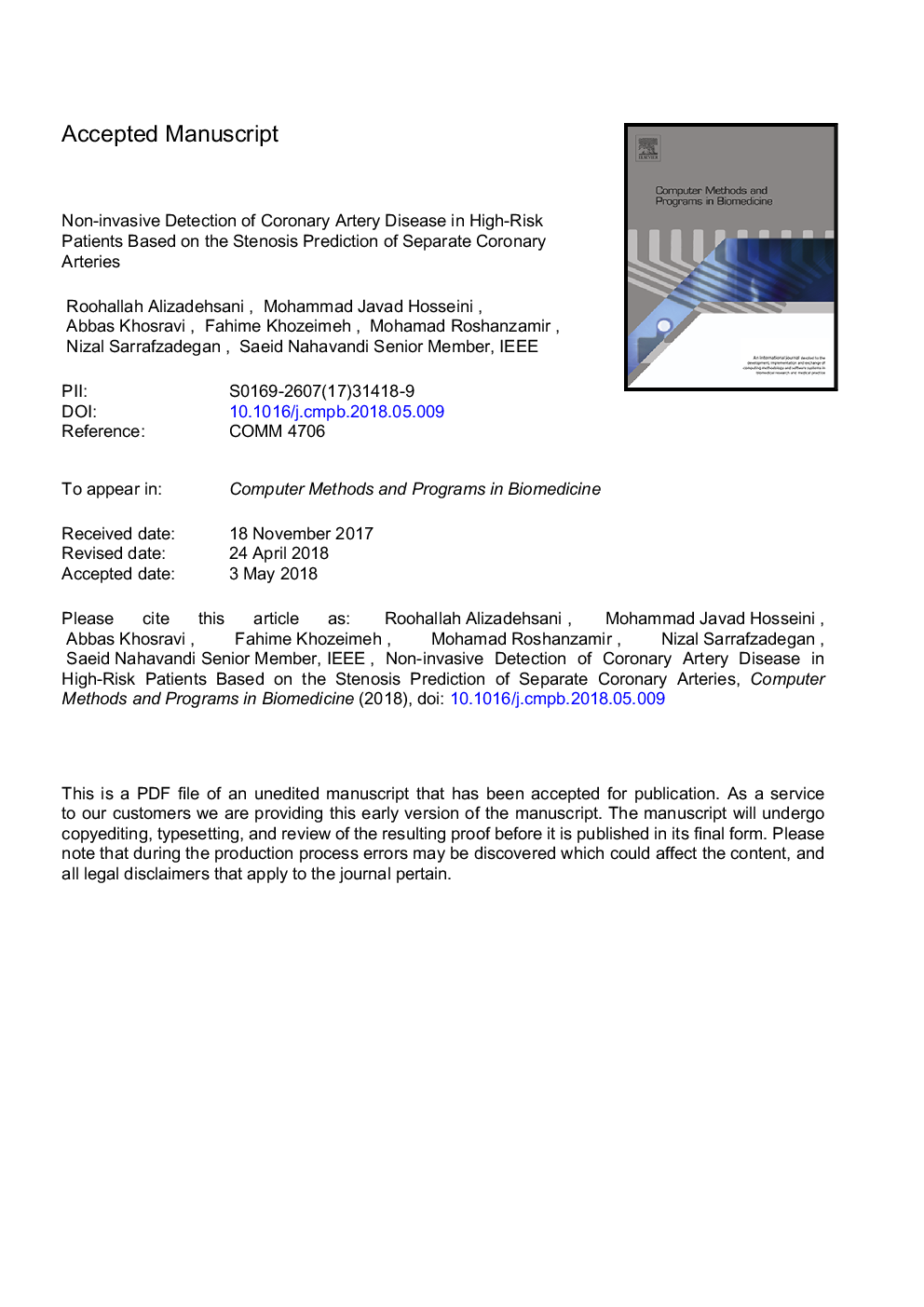 Non-invasive detection of coronary artery disease in high-risk patients based on the stenosis prediction of separate coronary arteries