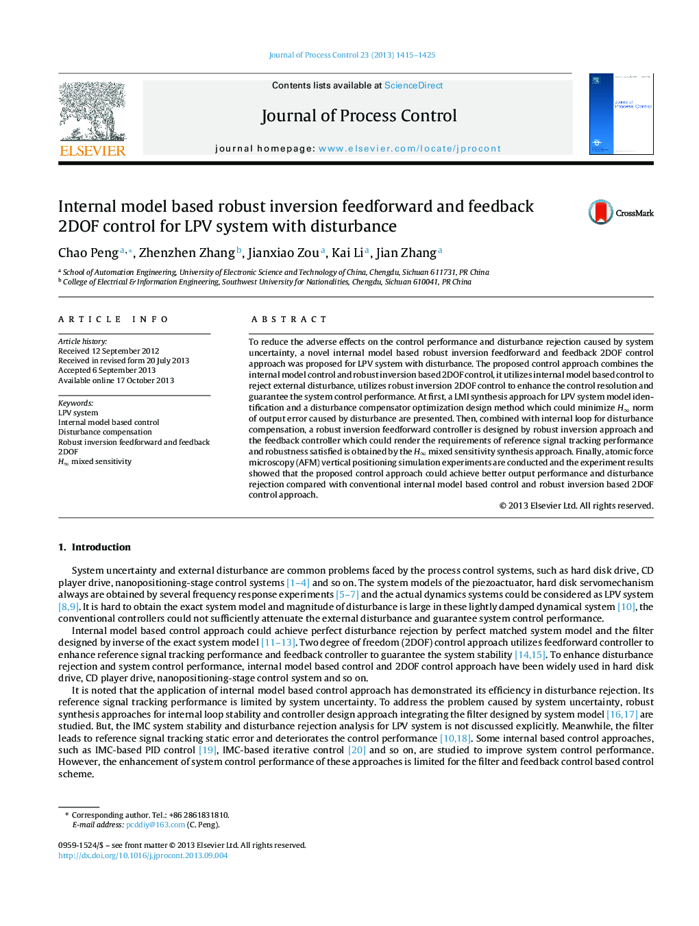 Internal model based robust inversion feedforward and feedback 2DOF control for LPV system with disturbance