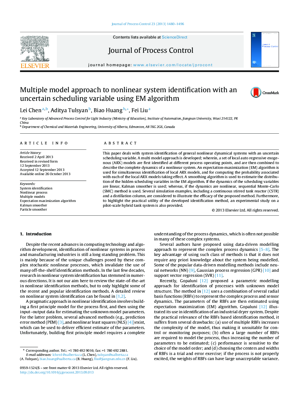 Multiple model approach to nonlinear system identification with an uncertain scheduling variable using EM algorithm