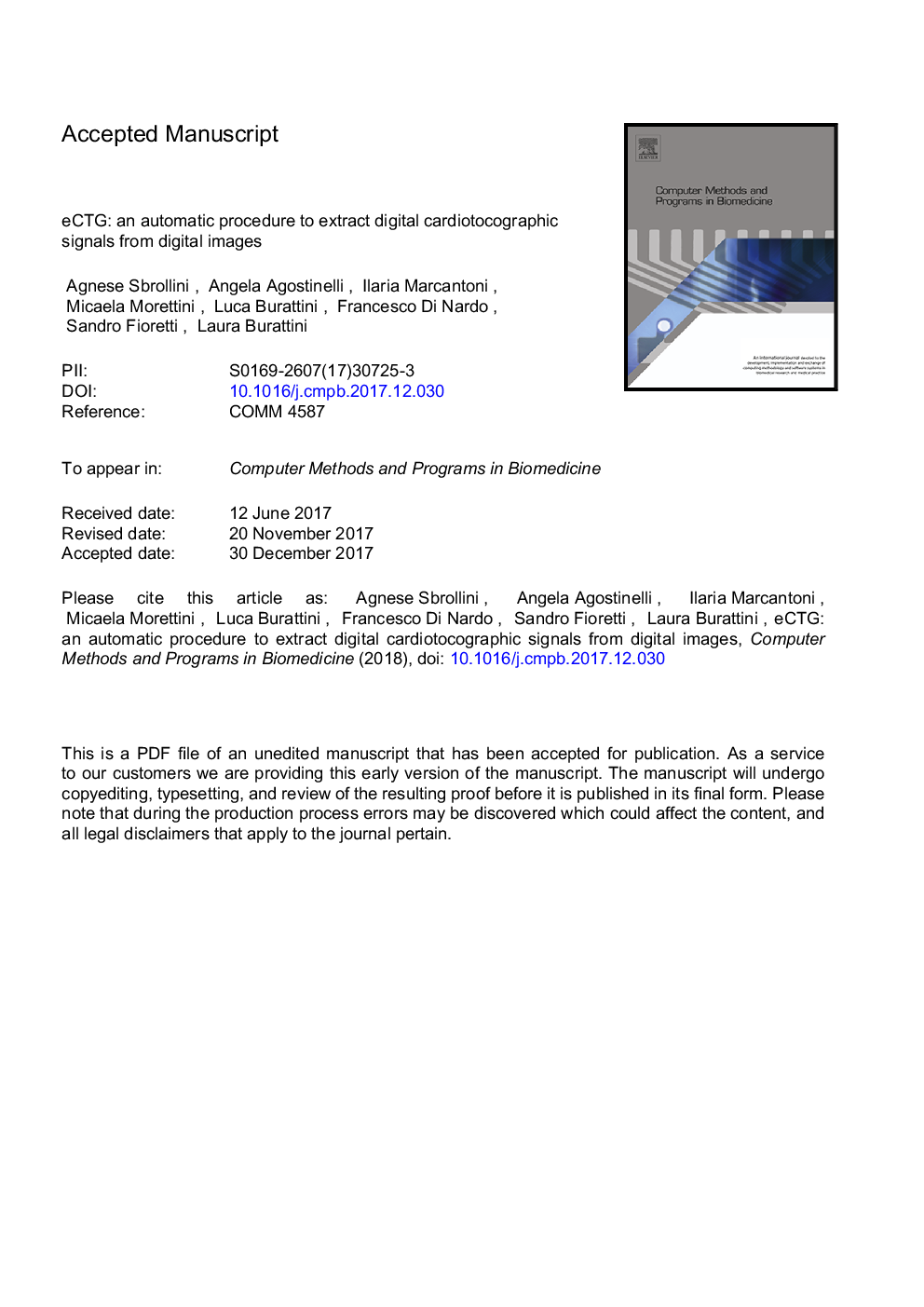 eCTG: an automatic procedure to extract digital cardiotocographic signals from digital images