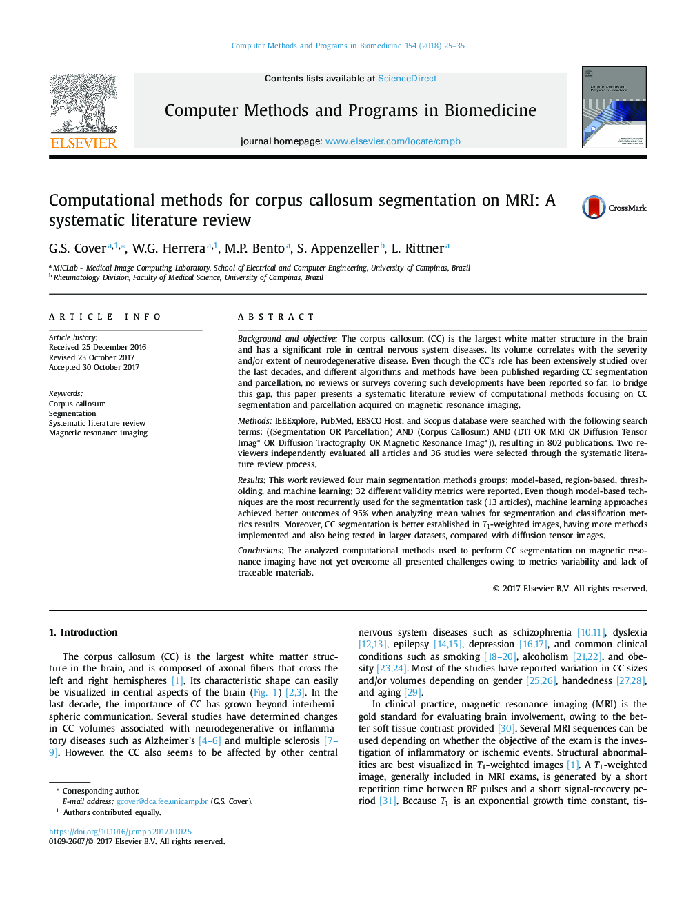 Computational methods for corpus callosum segmentation on MRI: A systematic literature review