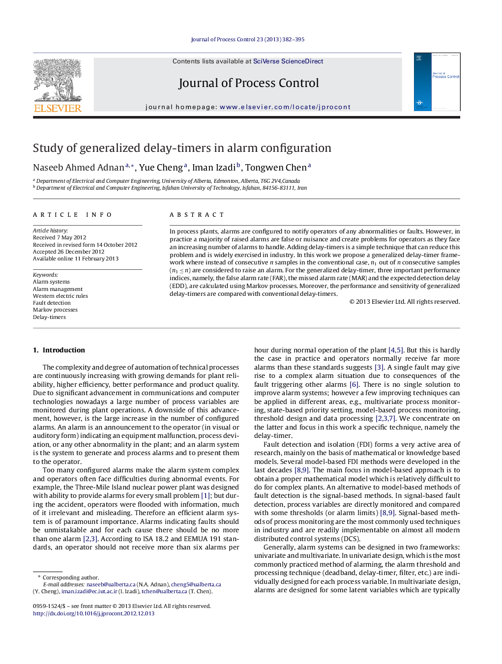 Study of generalized delay-timers in alarm configuration