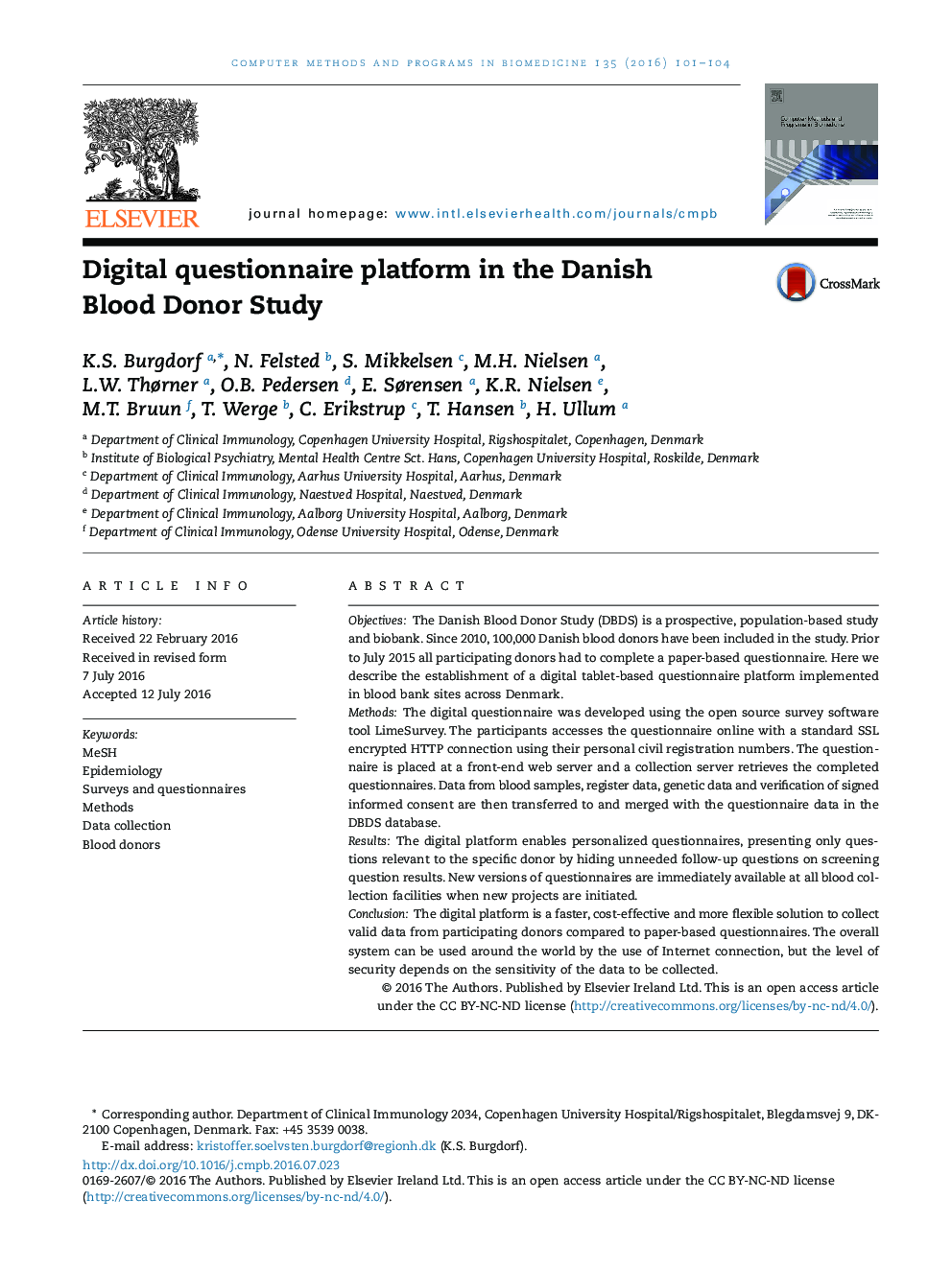 Digital questionnaire platform in the Danish Blood Donor Study