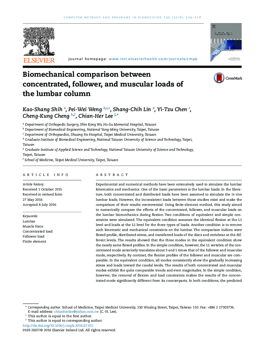 Biomechanical comparison between concentrated, follower, and muscular loads of the lumbar column