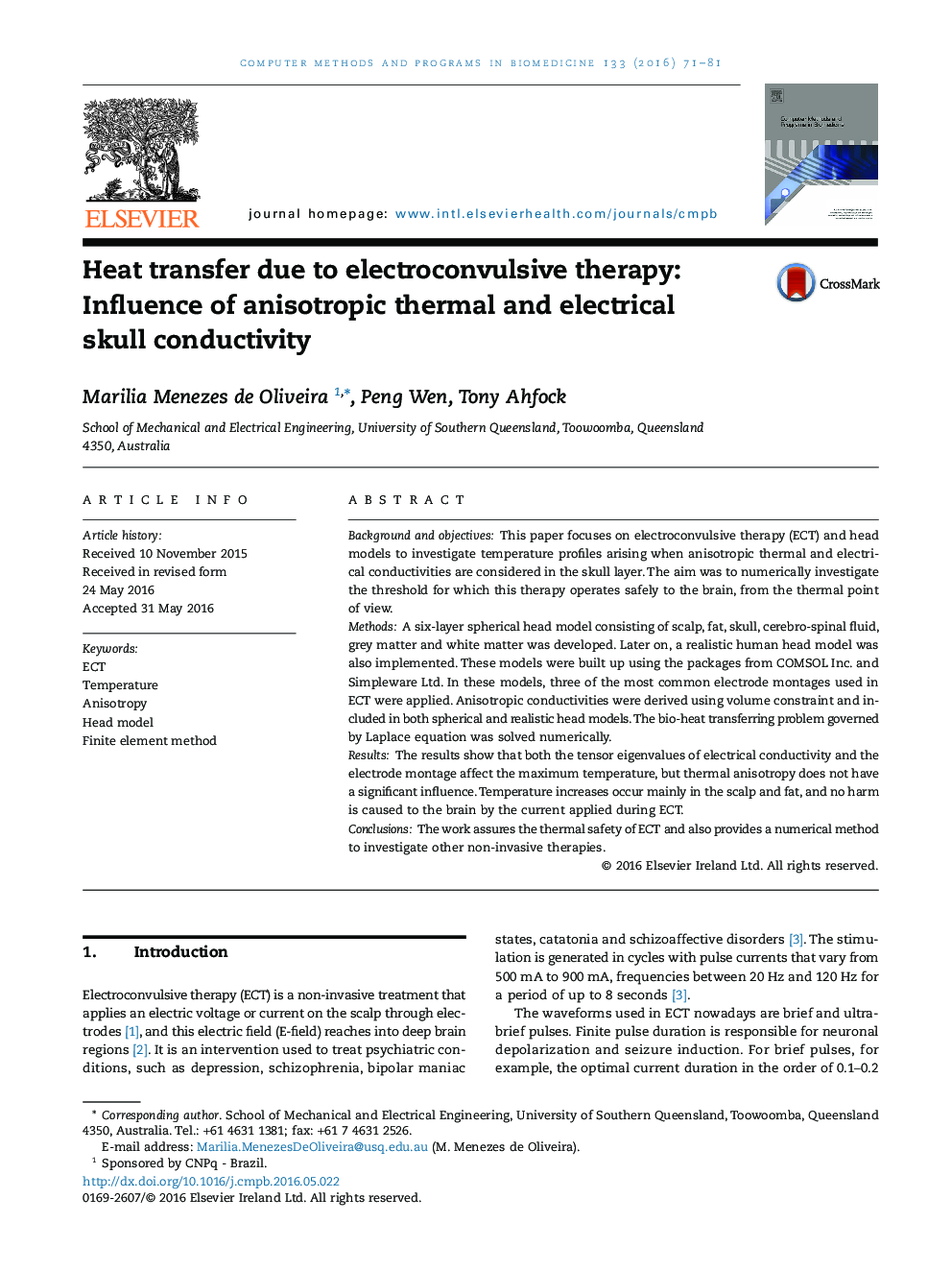 Heat transfer due to electroconvulsive therapy: Influence of anisotropic thermal and electrical skull conductivity