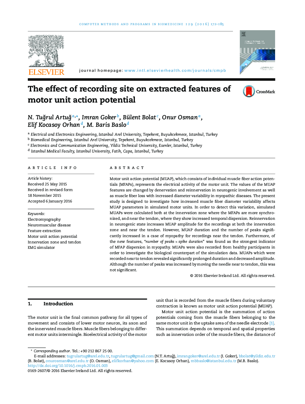 The effect of recording site on extracted features of motor unit action potential