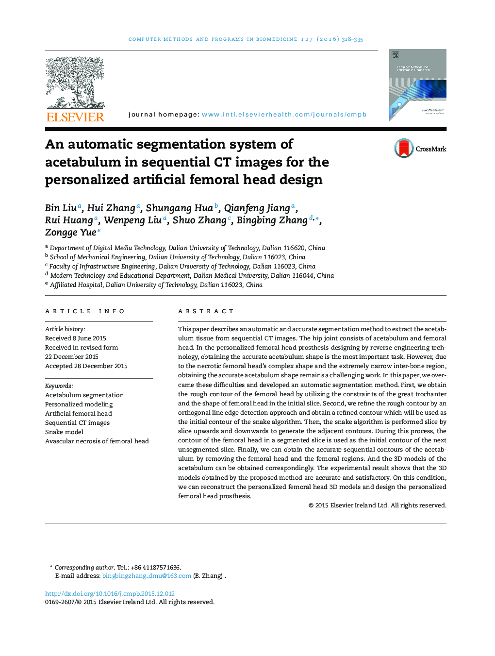 An automatic segmentation system of acetabulum in sequential CT images for the personalized artificial femoral head design