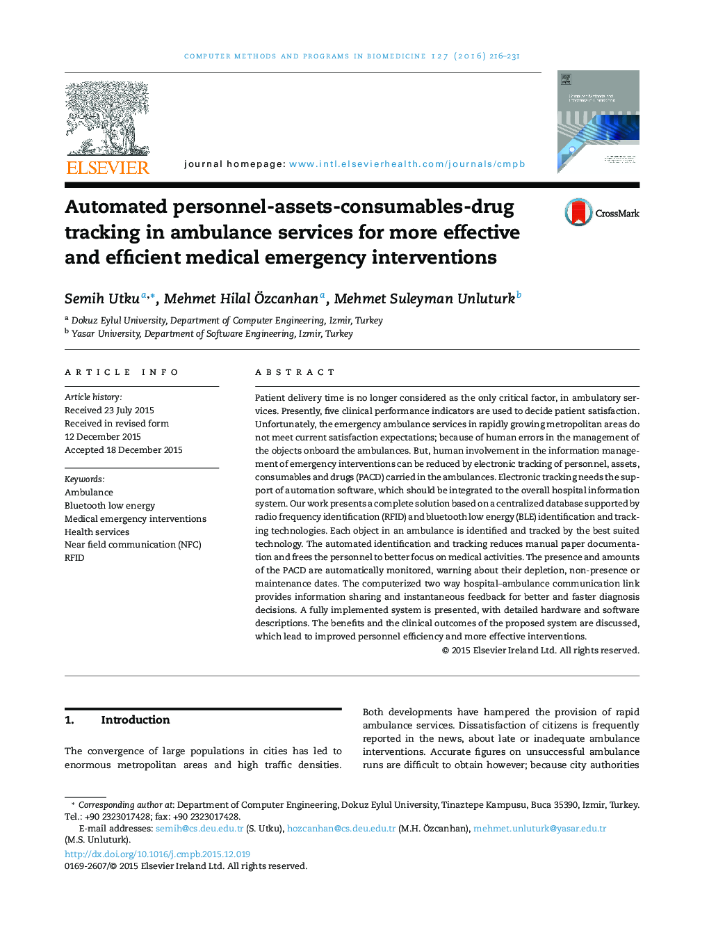 Automated personnel-assets-consumables-drug tracking in ambulance services for more effective and efficient medical emergency interventions