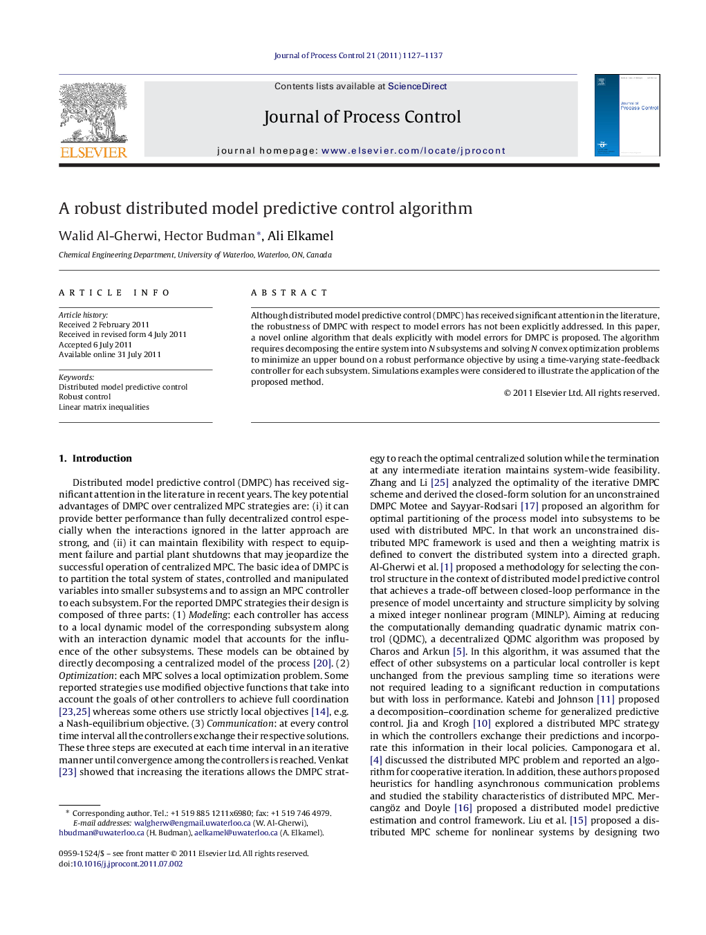 A robust distributed model predictive control algorithm