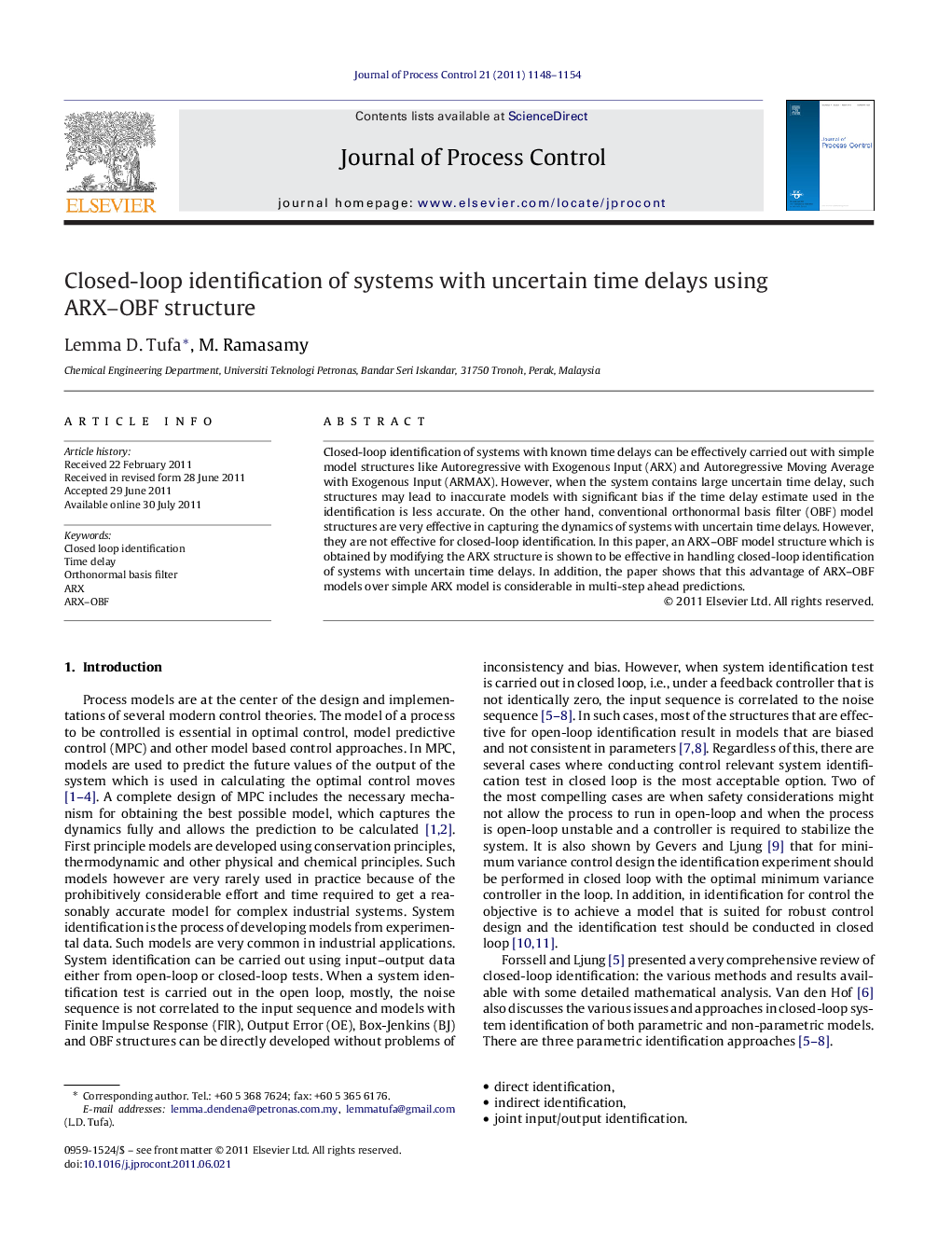 Closed-loop identification of systems with uncertain time delays using ARX–OBF structure