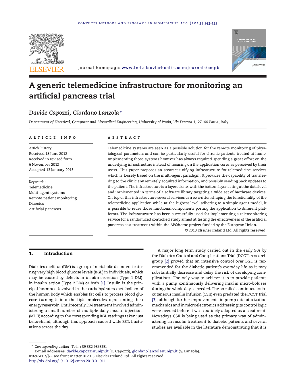 A generic telemedicine infrastructure for monitoring an artificial pancreas trial