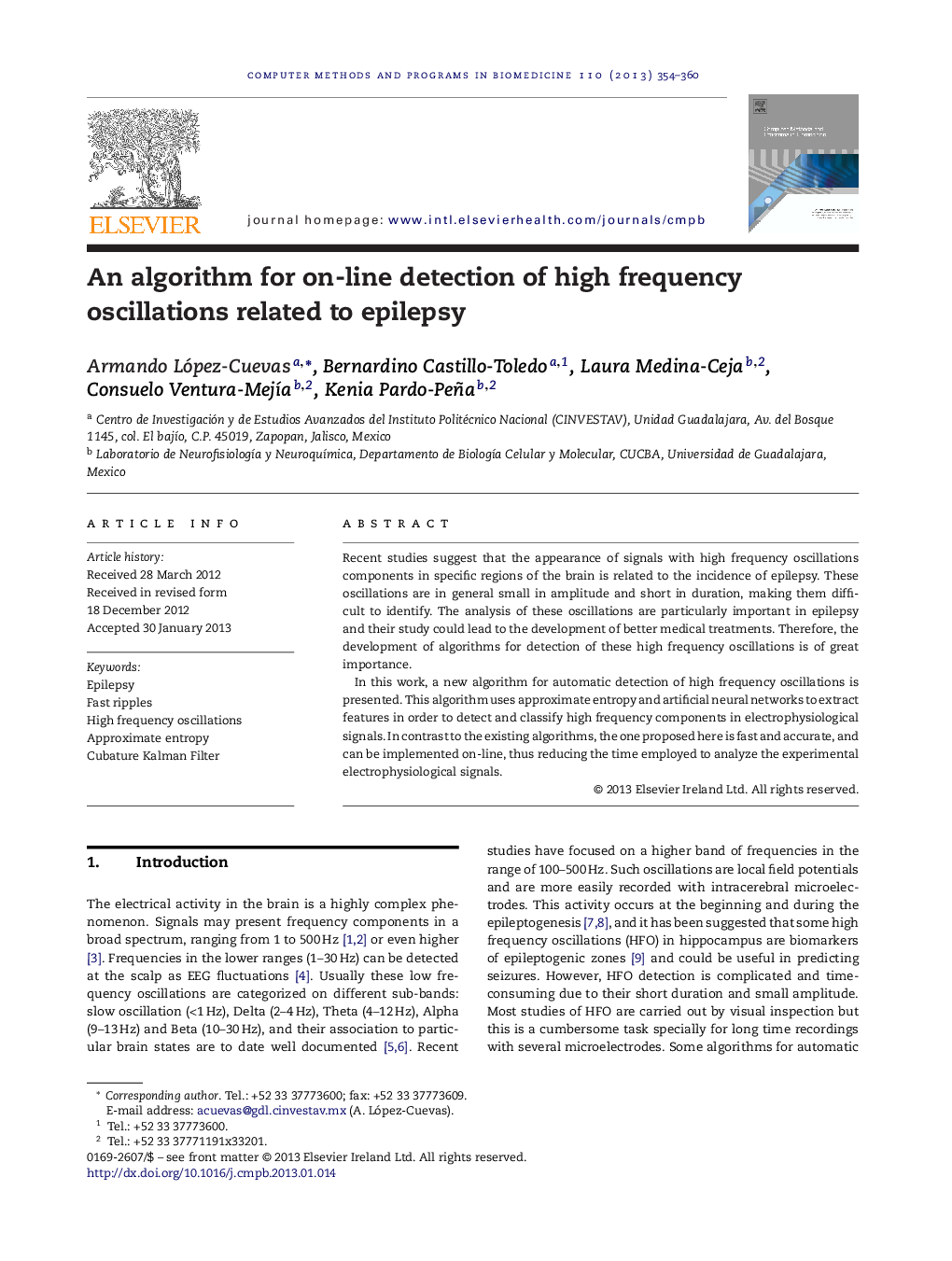 An algorithm for on-line detection of high frequency oscillations related to epilepsy