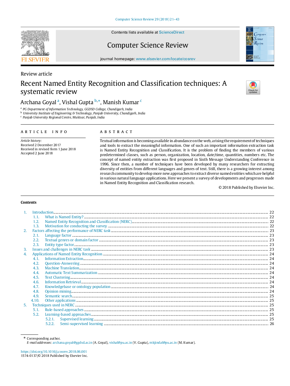 Recent Named Entity Recognition and Classification techniques: A systematic review