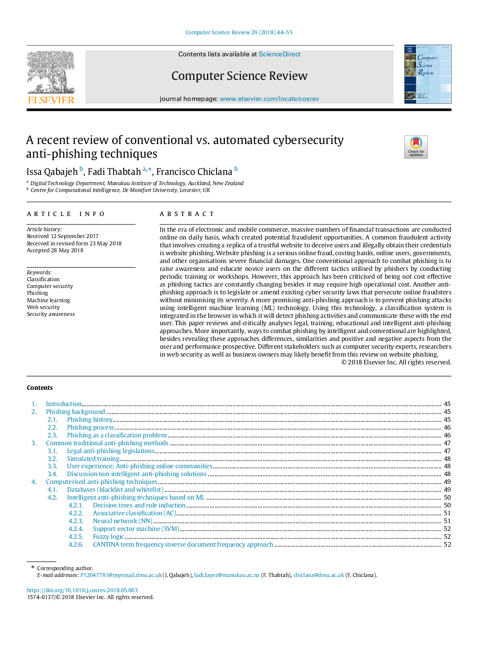 A recent review of conventional vs. automated cybersecurity anti-phishing techniques