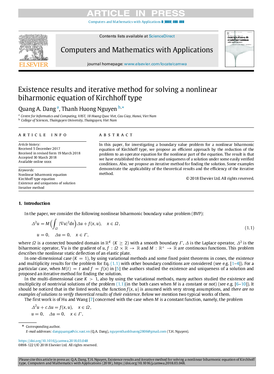 Existence results and iterative method for solving a nonlinear biharmonic equation of Kirchhoff type