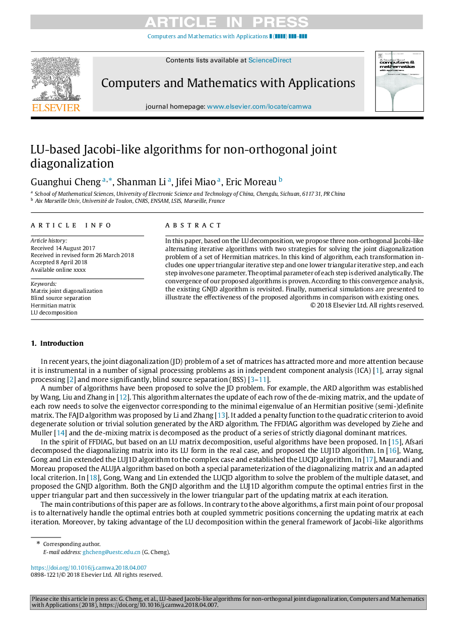 LU-based Jacobi-like algorithms for non-orthogonal joint diagonalization