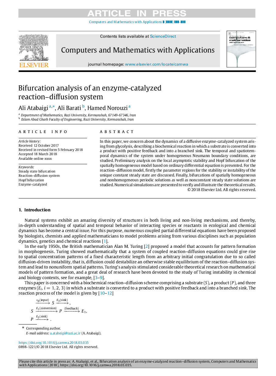 Bifurcation analysis of an enzyme-catalyzed reaction-diffusion system