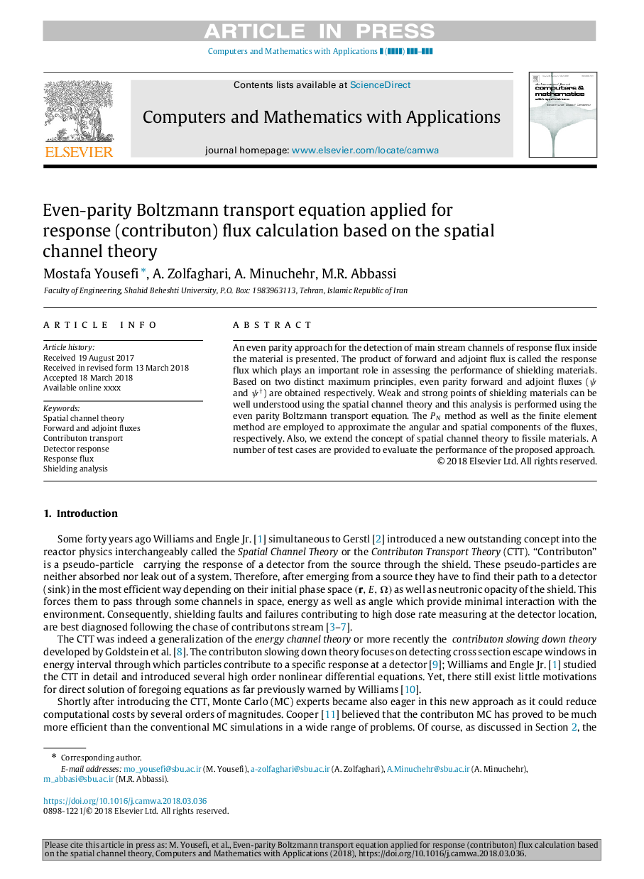 Even-parity Boltzmann transport equation applied for response (contributon) flux calculation based on the spatial channel theory