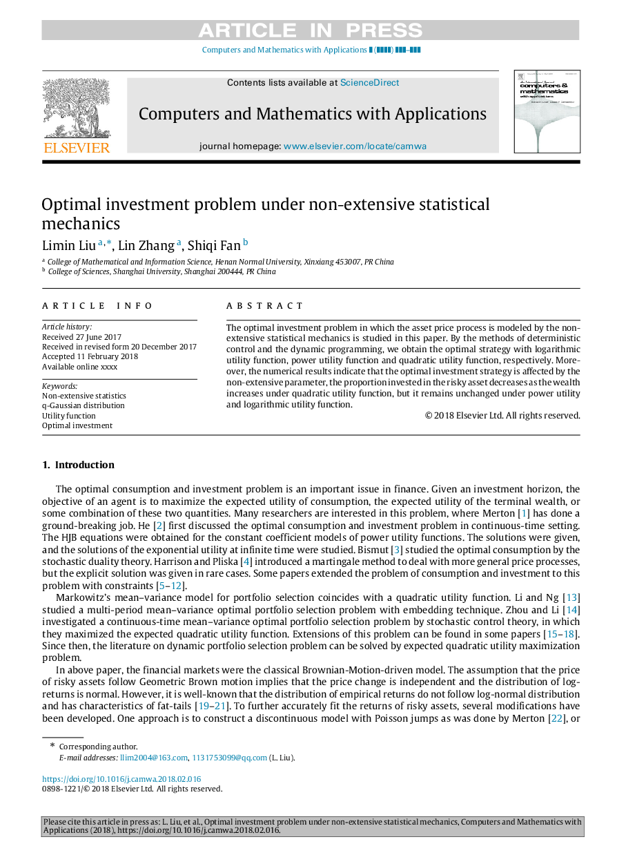 Optimal investment problem under non-extensive statistical mechanics