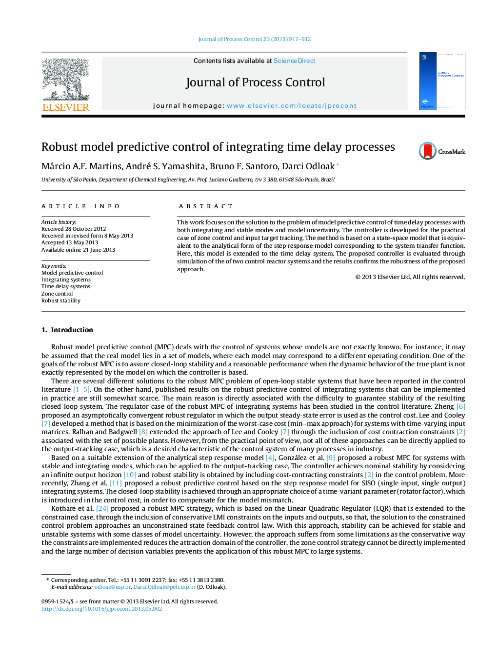 Robust model predictive control of integrating time delay processes