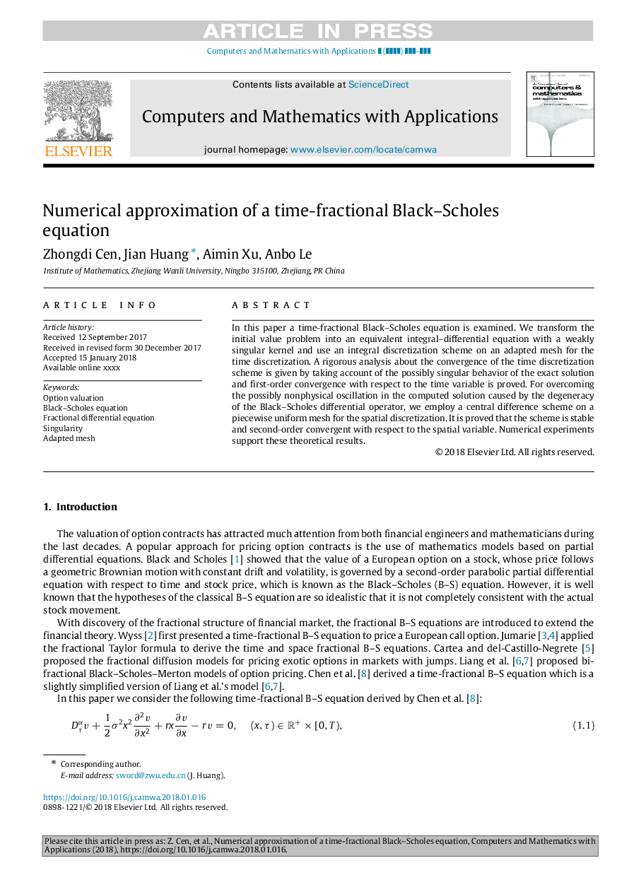 Numerical approximation of a time-fractional Black-Scholes equation