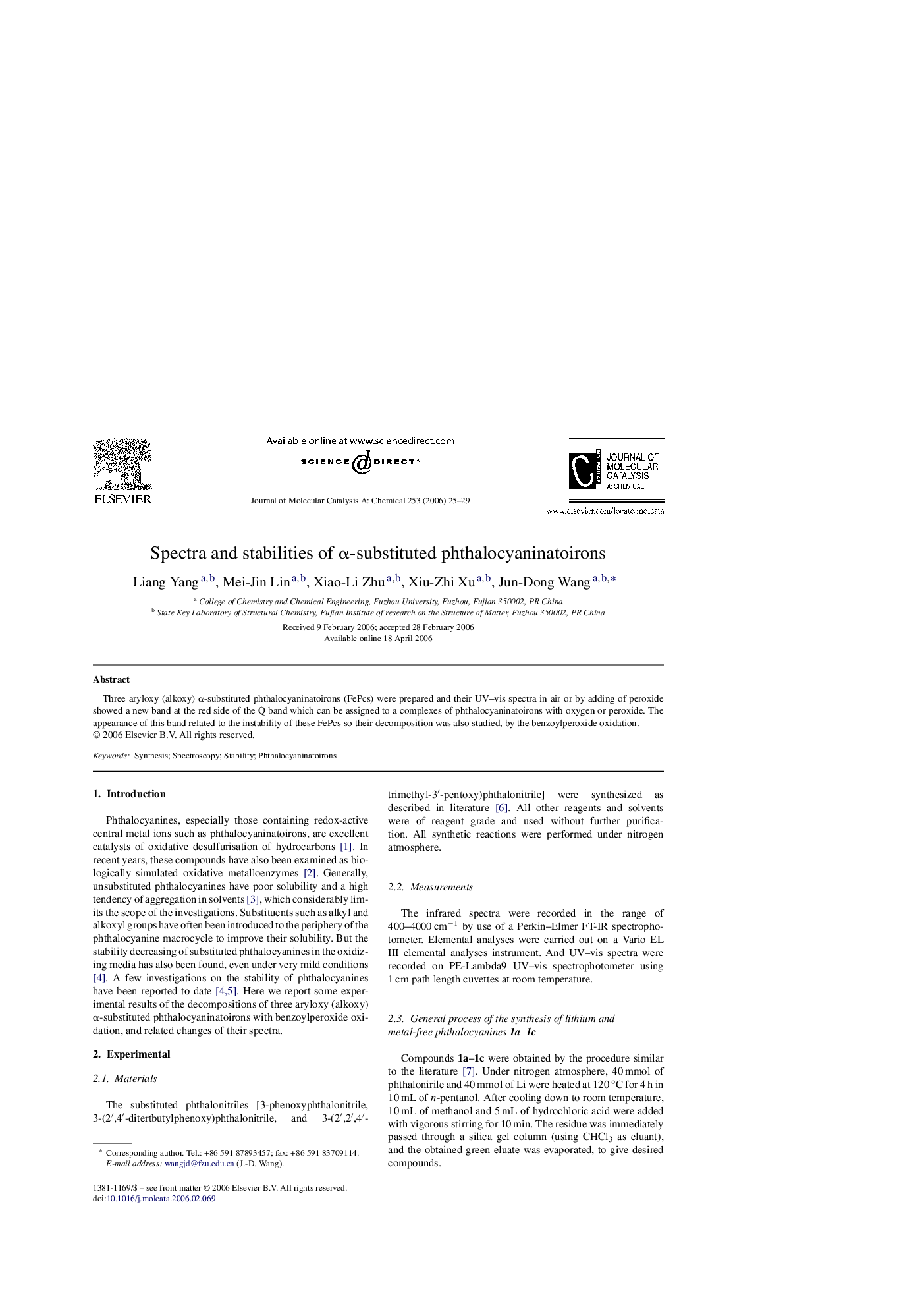 Spectra and stabilities of Î±-substituted phthalocyaninatoirons