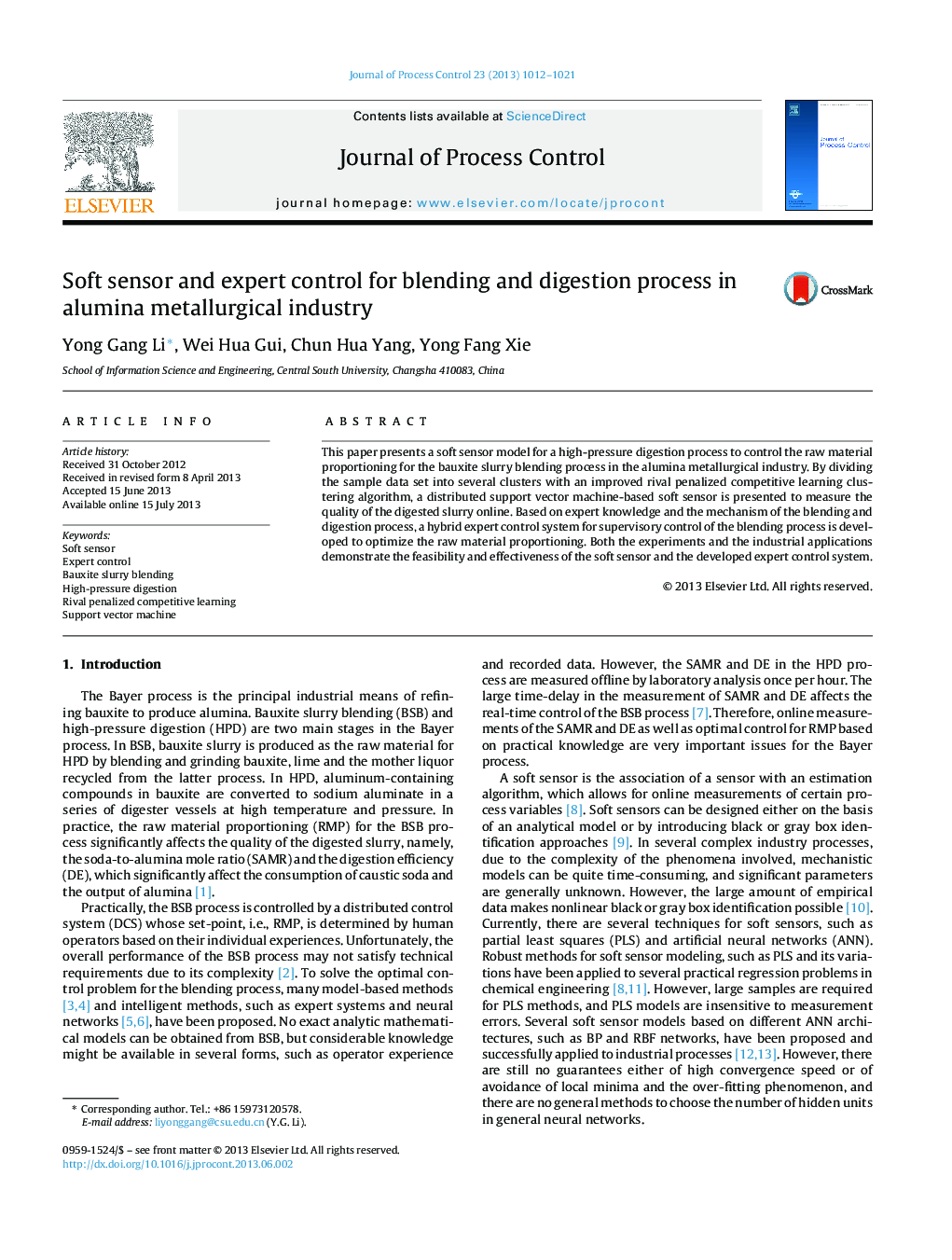 Soft sensor and expert control for blending and digestion process in alumina metallurgical industry