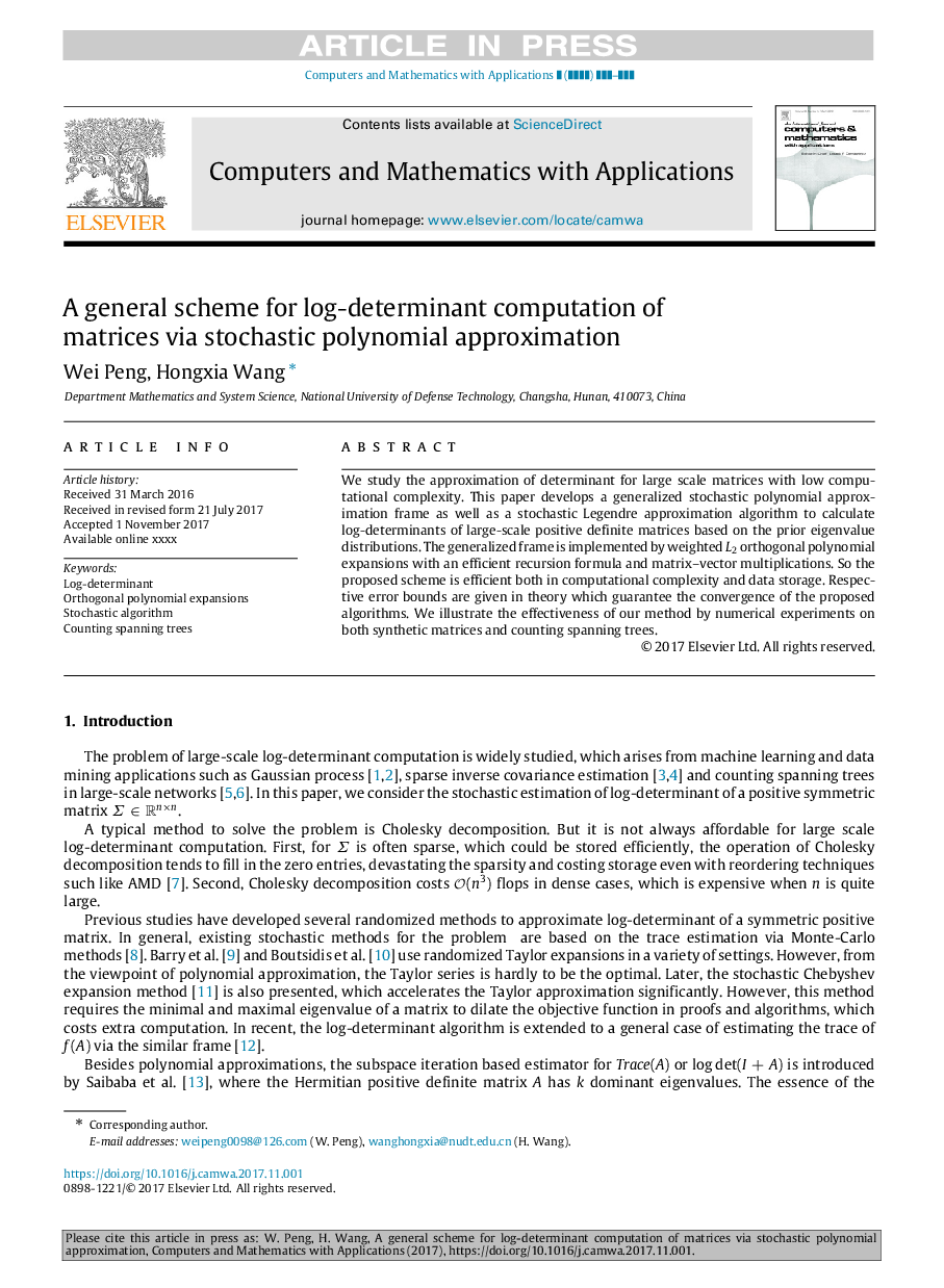 A general scheme for log-determinant computation of matrices via stochastic polynomial approximation